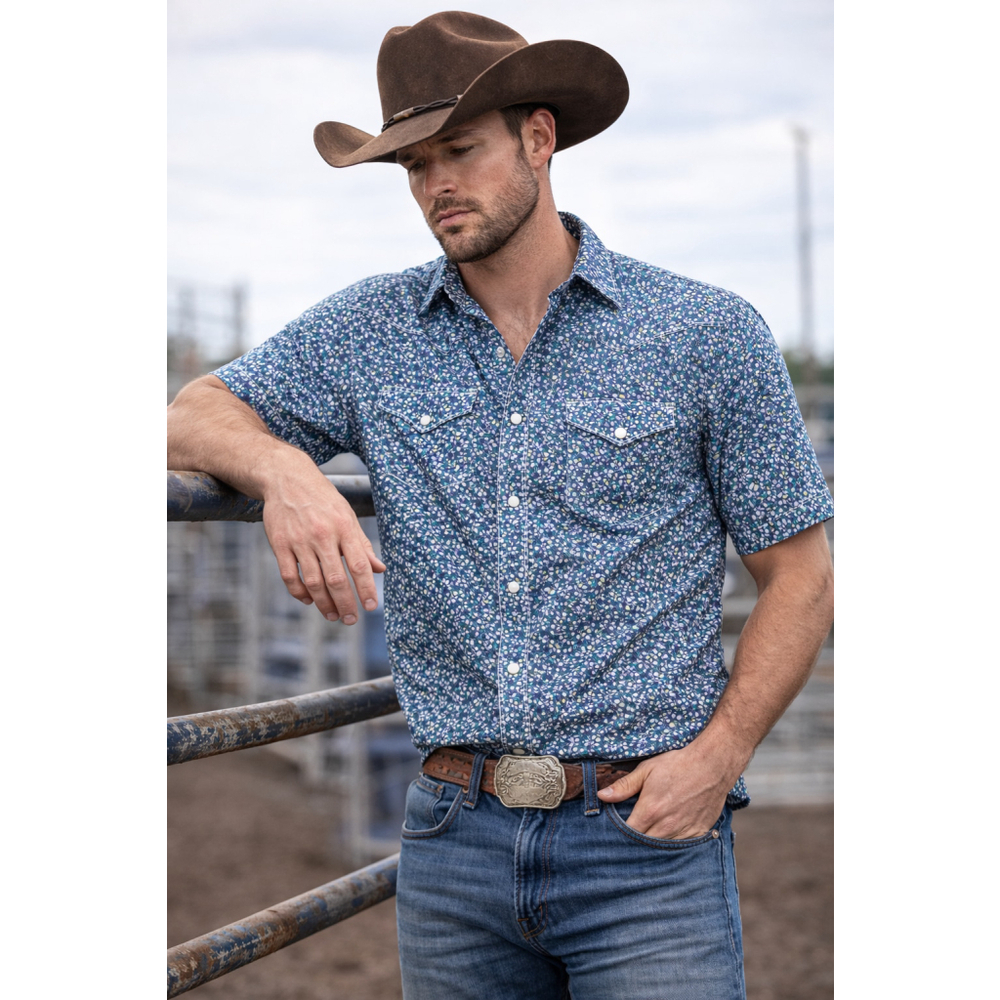 Wrangler 20X Competition Western Shirt Mosaic Print Pearl Snap Medium